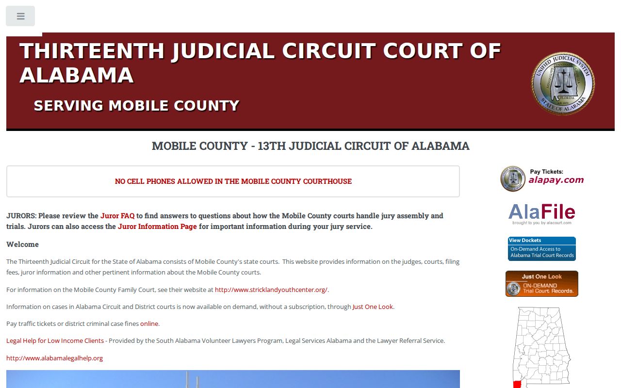Mobile County court docket Thirteenth Judicial Circuit home page