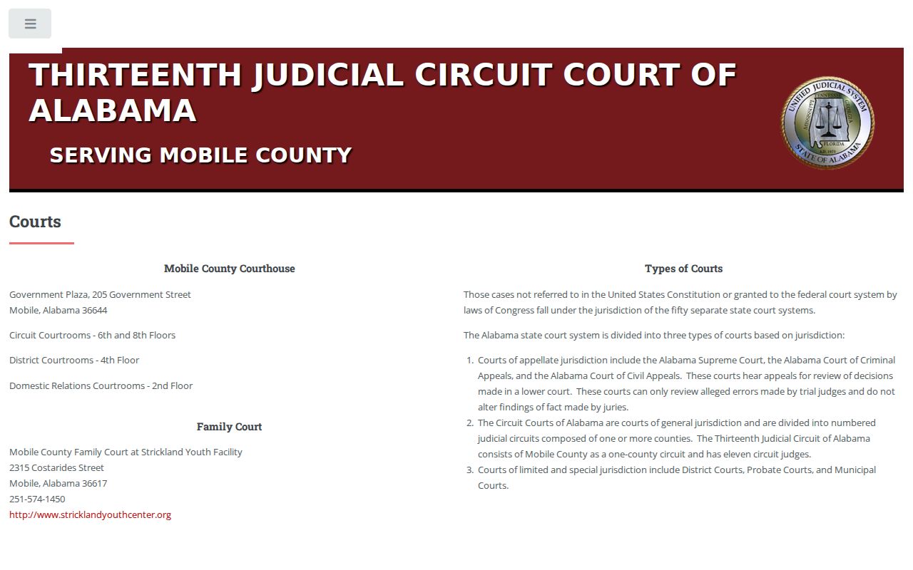 Mobile County court docket court hierarchy and locations