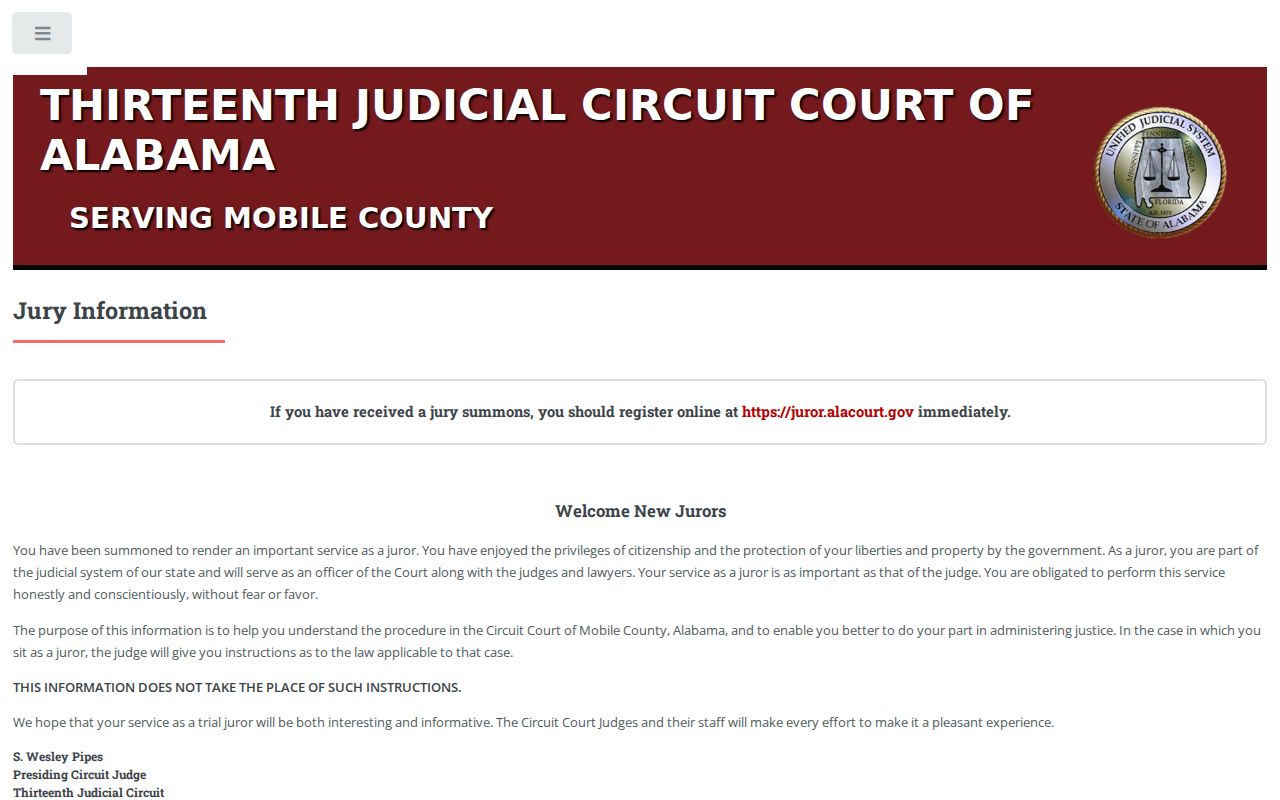 Mobile County court docket courthouse security and jury information