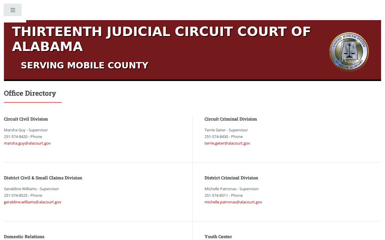 Mobile County court docket Circuit Clerk division directory