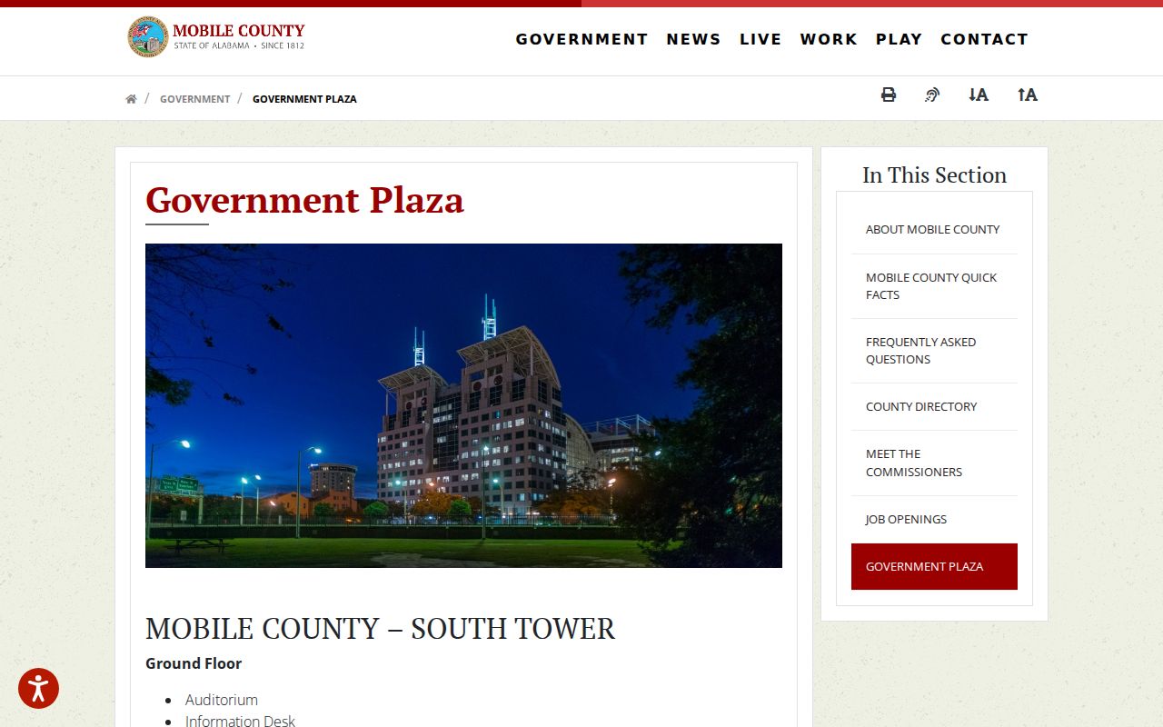 Mobile County court docket Government Plaza court directory