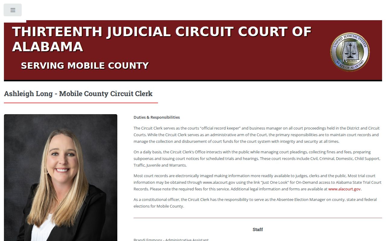 Mobile County court docket Circuit Clerk record keeper duties