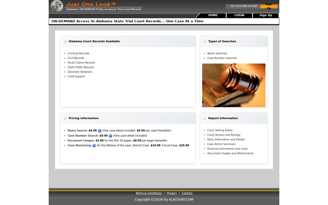 Mobile County case search screen for Just One Look