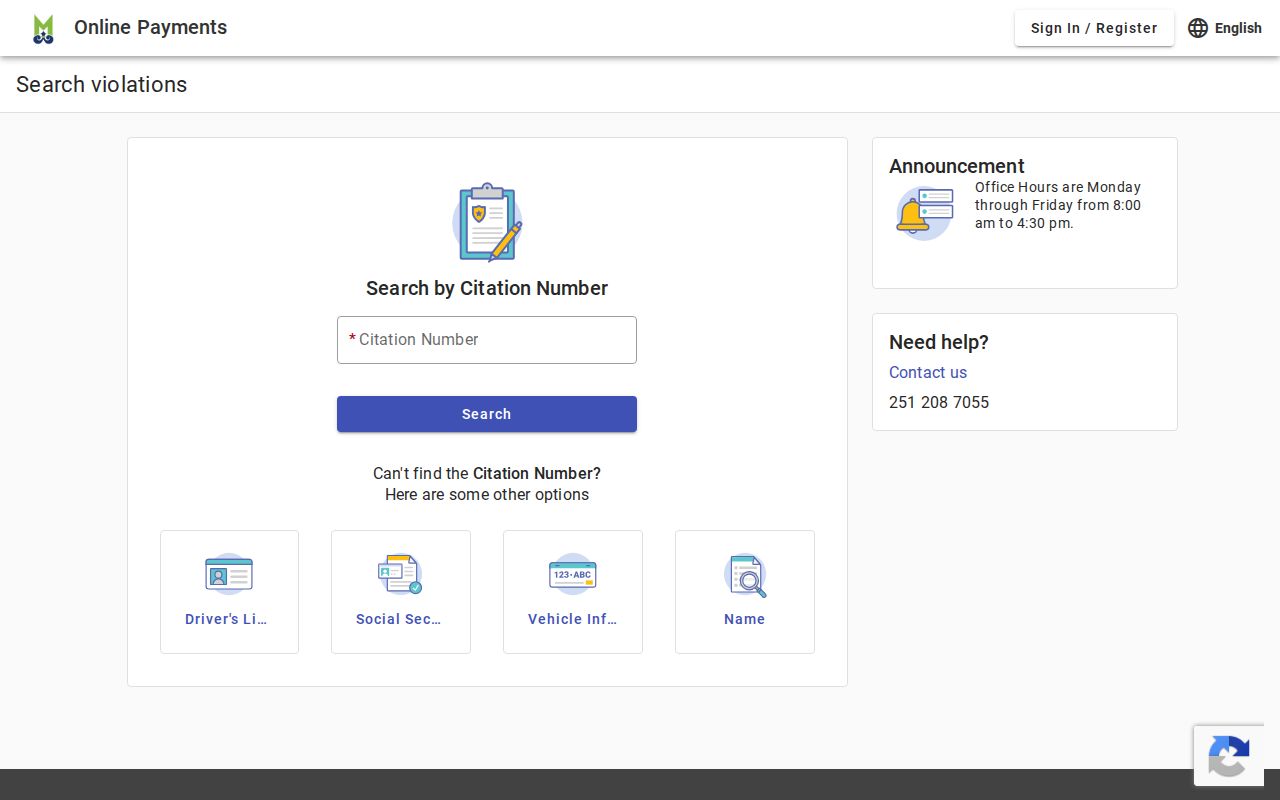 Mobile court docket municipal citation and case search