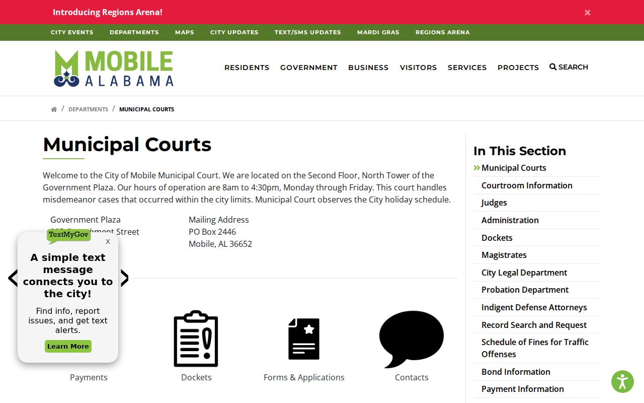 Mobile County court calendar Mobile Municipal Court notice channel