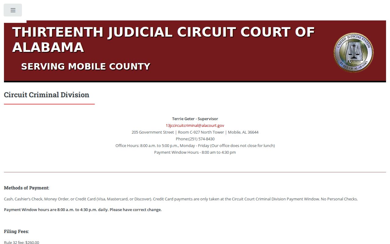 Mobile County criminal docket Circuit Criminal records counter