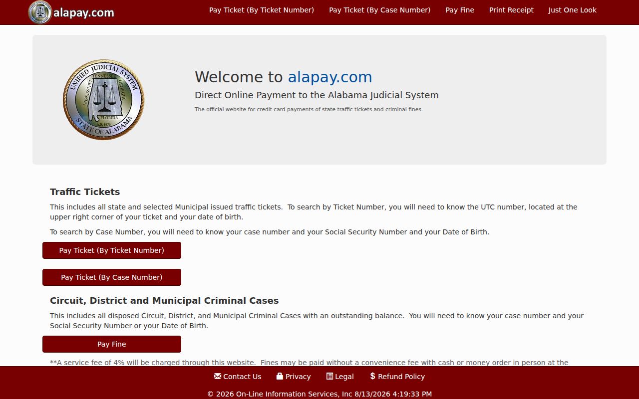 Mobile County criminal docket Alabama criminal fine payment portal